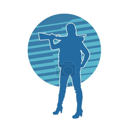 Illustration for Silhouette of a hunter holding a riffle gun weapon. - Royalty Free Image