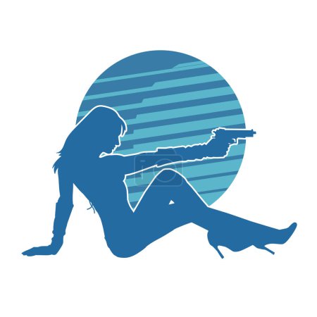 Illustration for Silhouette of a seductive woman holding pistol gun. femme fatale silhouette. silhouette of a female detective. - Royalty Free Image