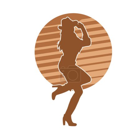 silhouette of a cowgirl standing pose. silhouette of a country female with hat and high heels boots.