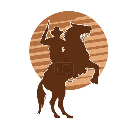 Silhouette eines Cowboys, der auf einem Pferd reitet und eine Pistole hält