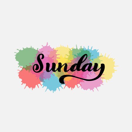Illustration for Sunday calligraphic lettering with colorful splatter background. - Royalty Free Image