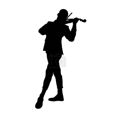 Illustration for Silhouette of a male musician playing violin string musical instrument. - Royalty Free Image
