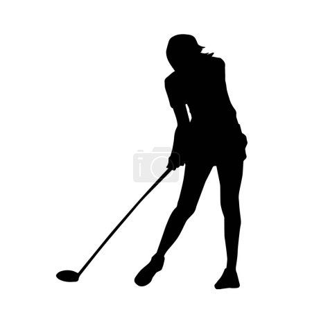 Illustration for Silhouette of a woman playing golf. Silhouette of a female golfer in action pose. - Royalty Free Image