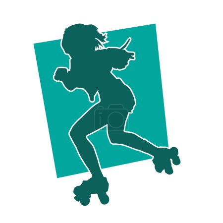 Ilustración de Silueta de una hembra deportiva en acción posan en la cuchilla de rodillo. - Imagen libre de derechos