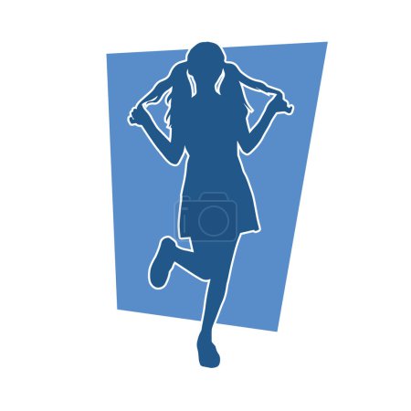 Téléchargez les illustrations : Silhouette d'un modèle féminin mince portant tenue décontractée debout dans la pose girly. - en licence libre de droit