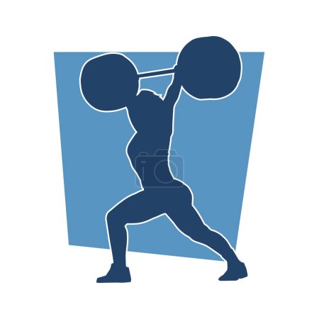 Ilustración de Silueta de atleta femenina haciendo deporte de levantamiento de pesas. - Imagen libre de derechos