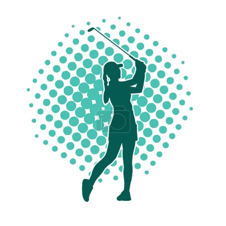 Illustration for Silhouette of a woman playing golf. Silhouette of a female golfer in action pose. - Royalty Free Image