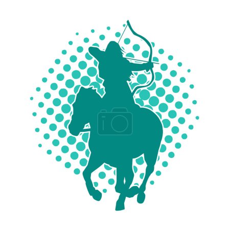 Téléchargez les illustrations : Silhouette d'un ancien soldat de cavalerie visé avec une arme de tir à l'arc. Silhouette d'un archer sur son cheval de course. - en licence libre de droit