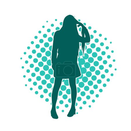 Téléchargez les illustrations : Silhouette d'un modèle féminin mince portant tenue décontractée debout dans la pose féminine. - en licence libre de droit