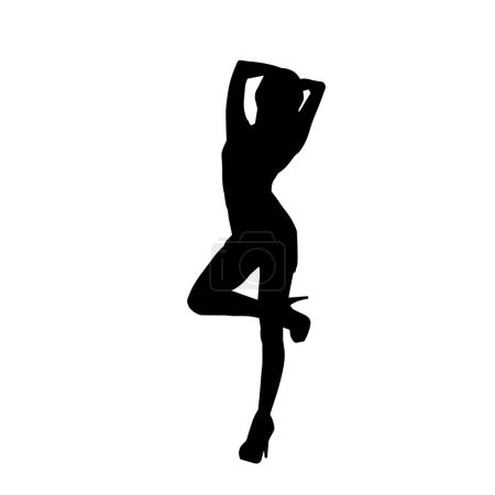 Silhouette d'un jeune modèle féminin mince en tenue moulante. Silhouette d'une femme mince en pose féminine.