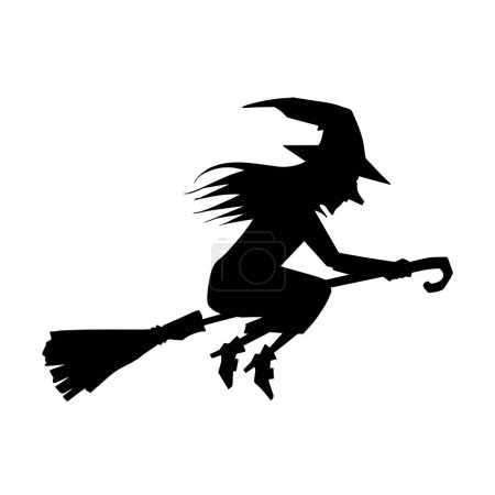 Illustration for Silhouette of a female witch  ride broom - Royalty Free Image