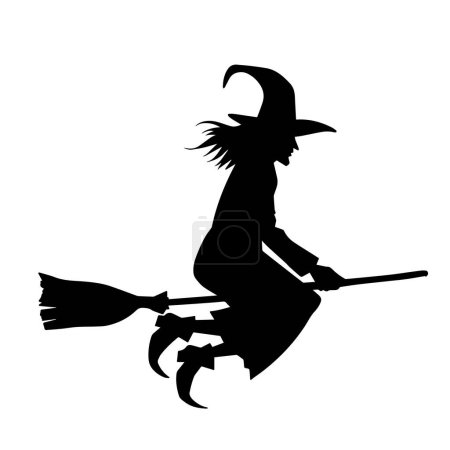 Silhouette einer weiblichen Hexe reiten Besen