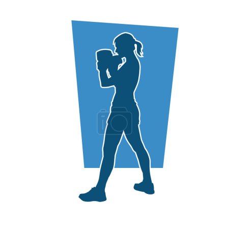 Silhouette de femme boxe athlète en action pose. Silhouette d'une femme portant des gants de boxe pour le sport de boxe.