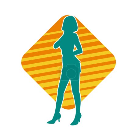 Téléchargez les illustrations : Silhouette d'un modèle féminin mince portant tenue décontractée debout dans la pose féminine. - en licence libre de droit