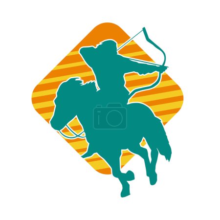 Téléchargez les illustrations : Silhouette d'un ancien soldat de cavalerie visé avec une arme de tir à l'arc. Silhouette d'un archer sur son cheval de course. - en licence libre de droit