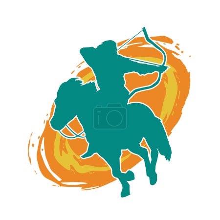 Ilustración de Silueta de un antiguo soldado de caballería apuntando con un arma de tiro con arco. Silueta de un arquero en su caballo corriendo. - Imagen libre de derechos