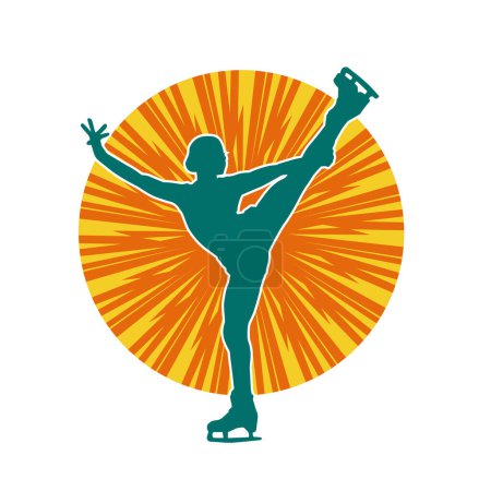 Téléchargez les illustrations : Silhouette d'une mince danseuse de gymnastique de patin à glace féminine en action pose. - en licence libre de droit