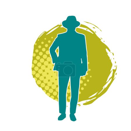 Illustration for Silhouette of a gentleman wearing business suit or dress coat and wearing fedora hat. - Royalty Free Image