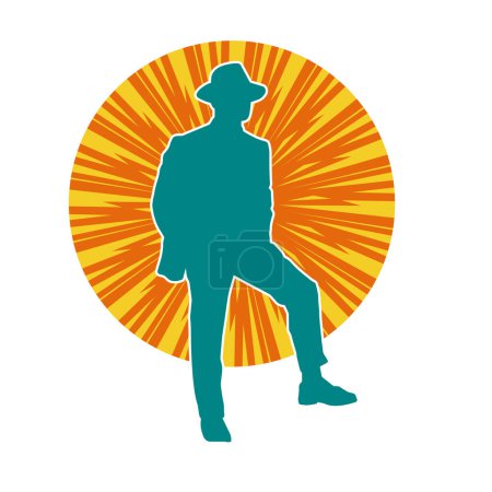 Illustration for Silhouette of a fashionable gentleman wearing business suit or dress coat and wearing fedora hat. - Royalty Free Image