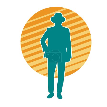 Illustration for Silhouette of a gentleman wearing business suit or dress coat and wearing fedora hat. - Royalty Free Image