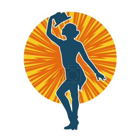 Téléchargez les illustrations : Silhouette d'une danseuse de cabaret en action. Silhouette d'une femme costumée dansant joyeusement. - en licence libre de droit