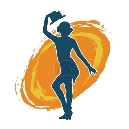 Silhouette of a female cabaret dancer in action pose. Silhouette of a fancy outfit woman dancing happily.