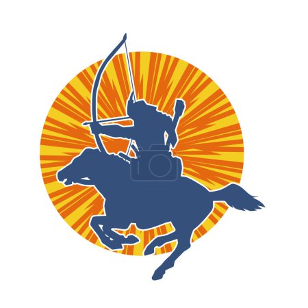 Ilustración de Silueta de un antiguo soldado de caballería apuntando con un arma de tiro con arco. Silueta de un arquero en su caballo corriendo. - Imagen libre de derechos