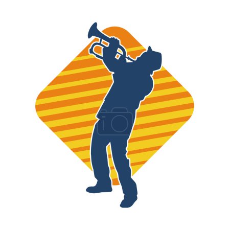 Illustration for Silhouette of a male musician playing trumpet musical instrument. - Royalty Free Image