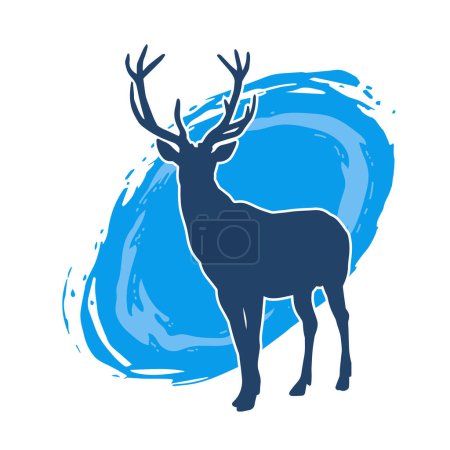 Illustration for Silhouette of a deer wild forest animal with antlers. - Royalty Free Image