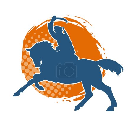 Ilustración de Silueta de un soldado de caballería a caballo. Silueta de un soldado montar a caballo animal. - Imagen libre de derechos