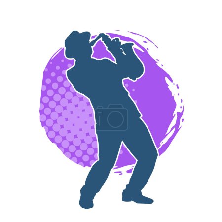Illustration for Silhouette of a musician playing saxophone music instrument. - Royalty Free Image