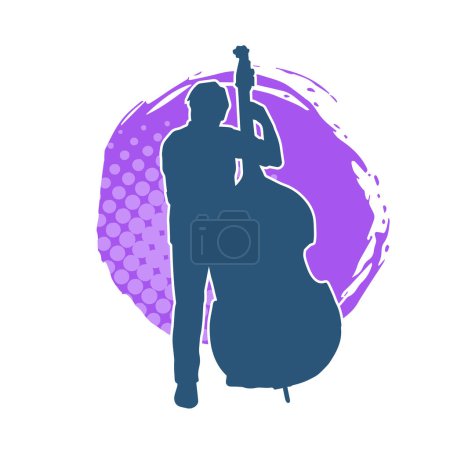 Illustration for Silhouette of a classic musician playing contrabass or double bass string musical instrument. - Royalty Free Image