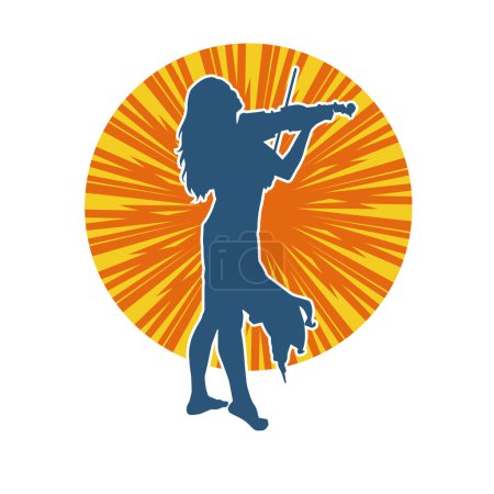 Silhouette of a woman musician playing violin string musical instrument.