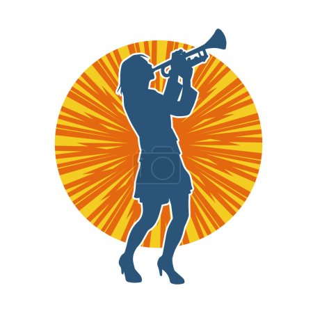 Illustration for Silhouette of a male musician playing trumpet musical instrument. - Royalty Free Image