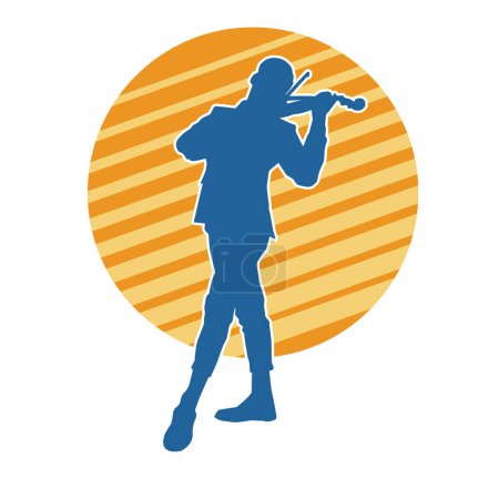 Silhouette of a male musician playing violin string musical instrument.