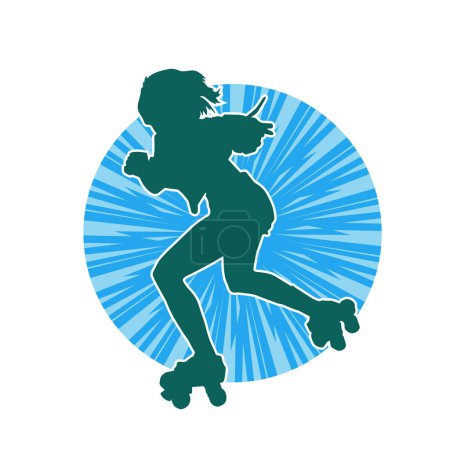 silueta de una hembra deportiva sobre un patín. Silueta de mujer deportiva divertirse en ruedas de rodillos.