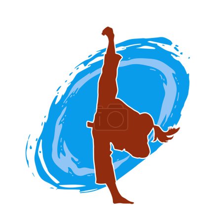 Ilustración de La silueta de una mujer haciendo una patada de arte marcial. Silueta de una hembra deportiva haciendo movimiento de patadas. - Imagen libre de derechos