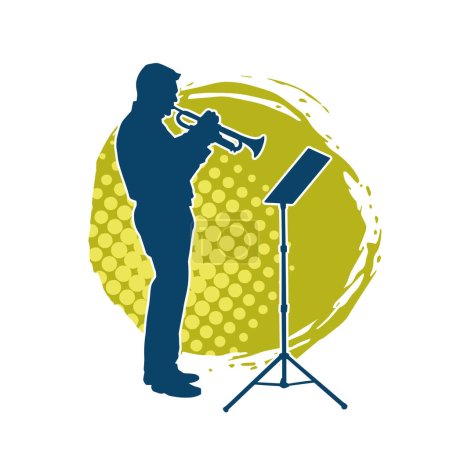 Silueta de un músico tocando trompeta instrumento musical. 