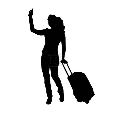 Silueta de una mujer viajera con mochila. Silueta de una pasajera aérea