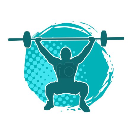 Silhouette of male athlete doing weight lifting sport. 