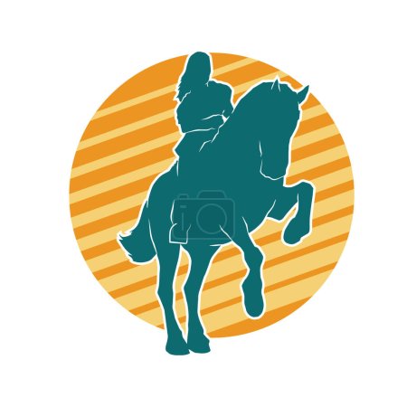 Silhouette d'une balade féminine à cheval. Silhouette d'un cheval avec une femme sur le dos.