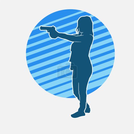 Silueta de una mujer luchadora en pose portadora de arma de mano o pistola glock arma.