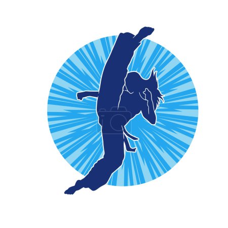 Ilustración de La silueta de una mujer haciendo una patada de arte marcial. Silueta de una hembra deportiva haciendo movimiento de patadas. - Imagen libre de derechos