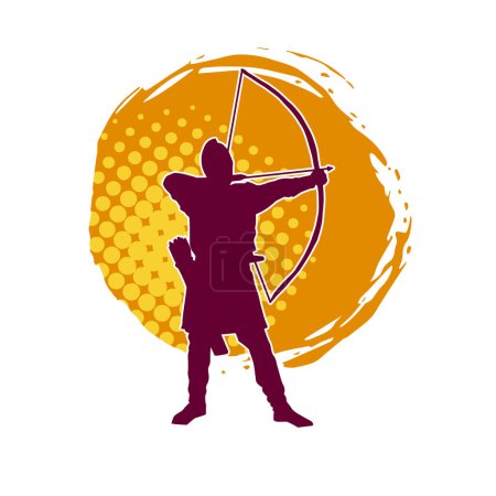 Ilustración de Silueta de un guerrero arquero masculino en pose de acción. Silueta de un hombre luchador portando un arma de tiro con arco. - Imagen libre de derechos