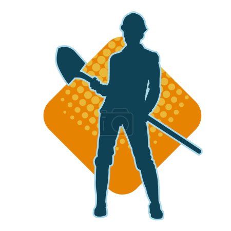Illustration for Silhouette of a female wearing worker costume in action pose with shovel tool. - Royalty Free Image