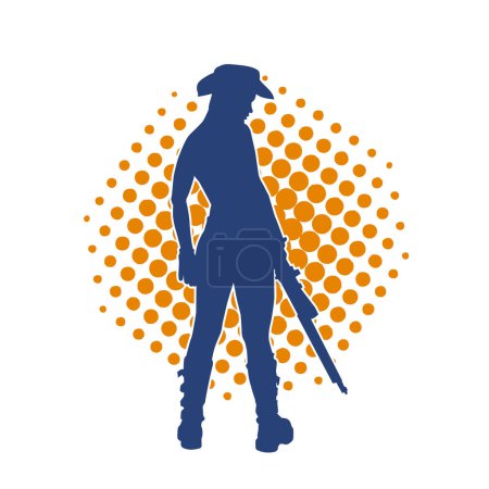 Silhouette einer Kriegerin im Cowgirl-Kostüm, die eine Waffe mit langem Lauf trägt