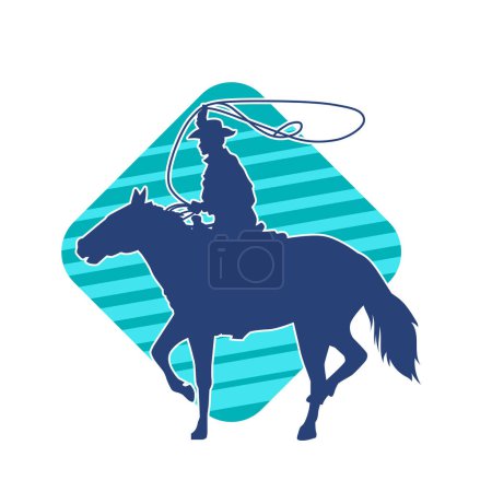 silueta de un vaquero montando un caballo lanzando cuerda de lazo