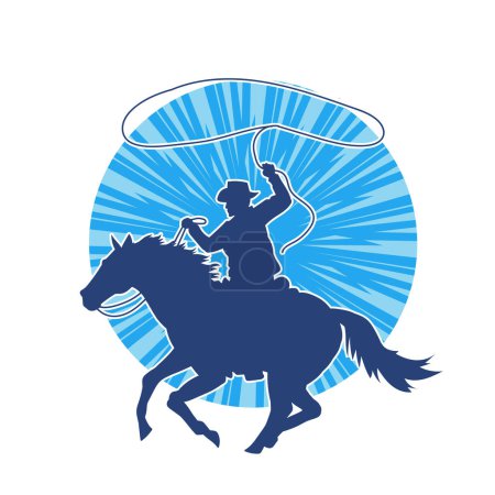 Silhouette of a cowboy riding a horse throwing lasso rope