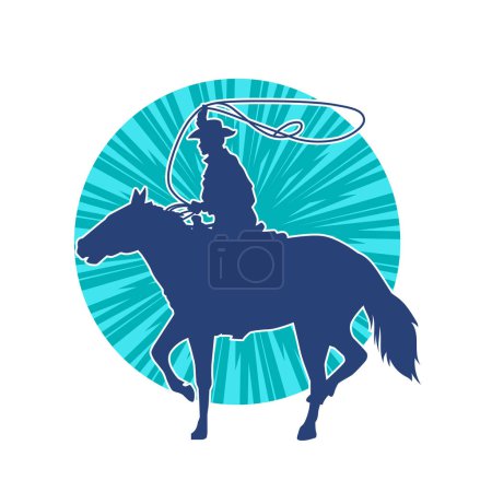 Silhouette of a cowboy riding a horse throwing lasso rope