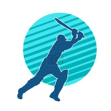 Silhouette of a male cricket player in action pose. Silhouette of a man playing cricket sport.